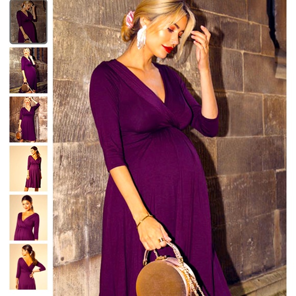 Purple 3/4 Sleeve Maternity Dress - Picture 1 of 8